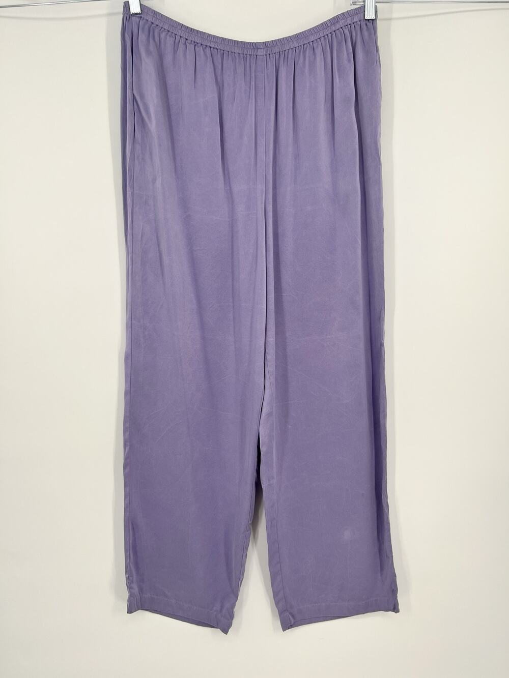 Eileen Fisher Woman Silk Satin Straight Leg Pants 1X Lavender Pull On Pockets